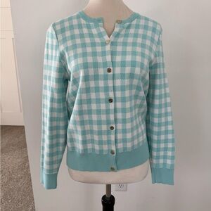 Draper James Blue and White Gingham Cardigan Sweater